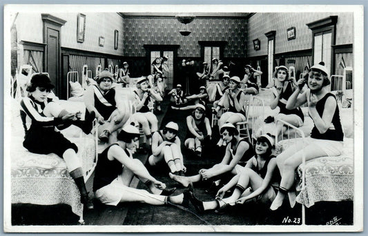 GIRLS PHOTOMONTAGE ANTIQUE REAL PHOTO POSTCARD RPPC