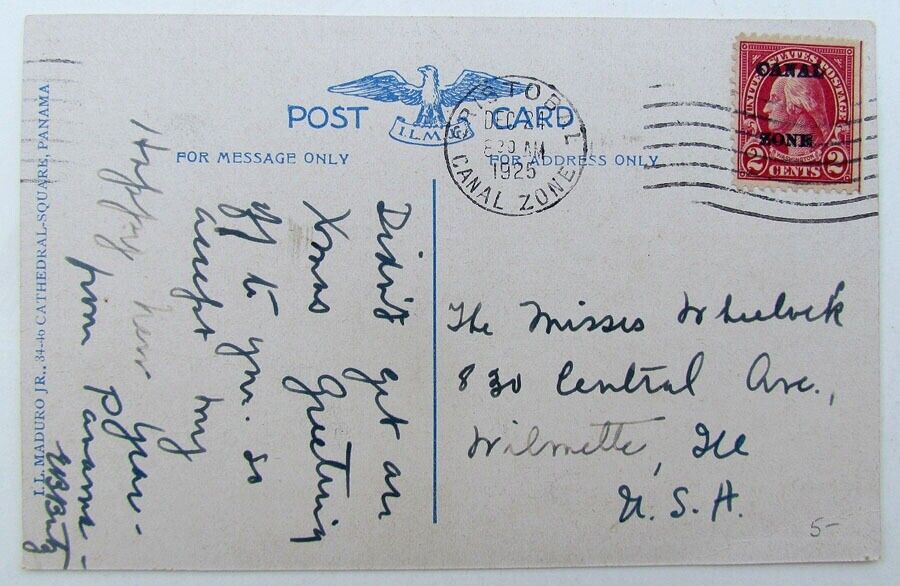 VINTAGE 1925 POSTCARD WATER FRONT PIERS 7 & 8 CRISTOBAL CANAL ZONE CANCEL PANAMA