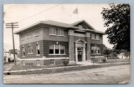 MILTON JUNCTION WI MASONIC TEMPLE ANTIQUE REAL PHOTO POSTCARD RPPC