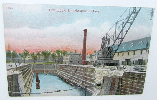 VINTAGE POSTCARD DRY DOCK CHARLESTOWN MASSACHUSETTS ship