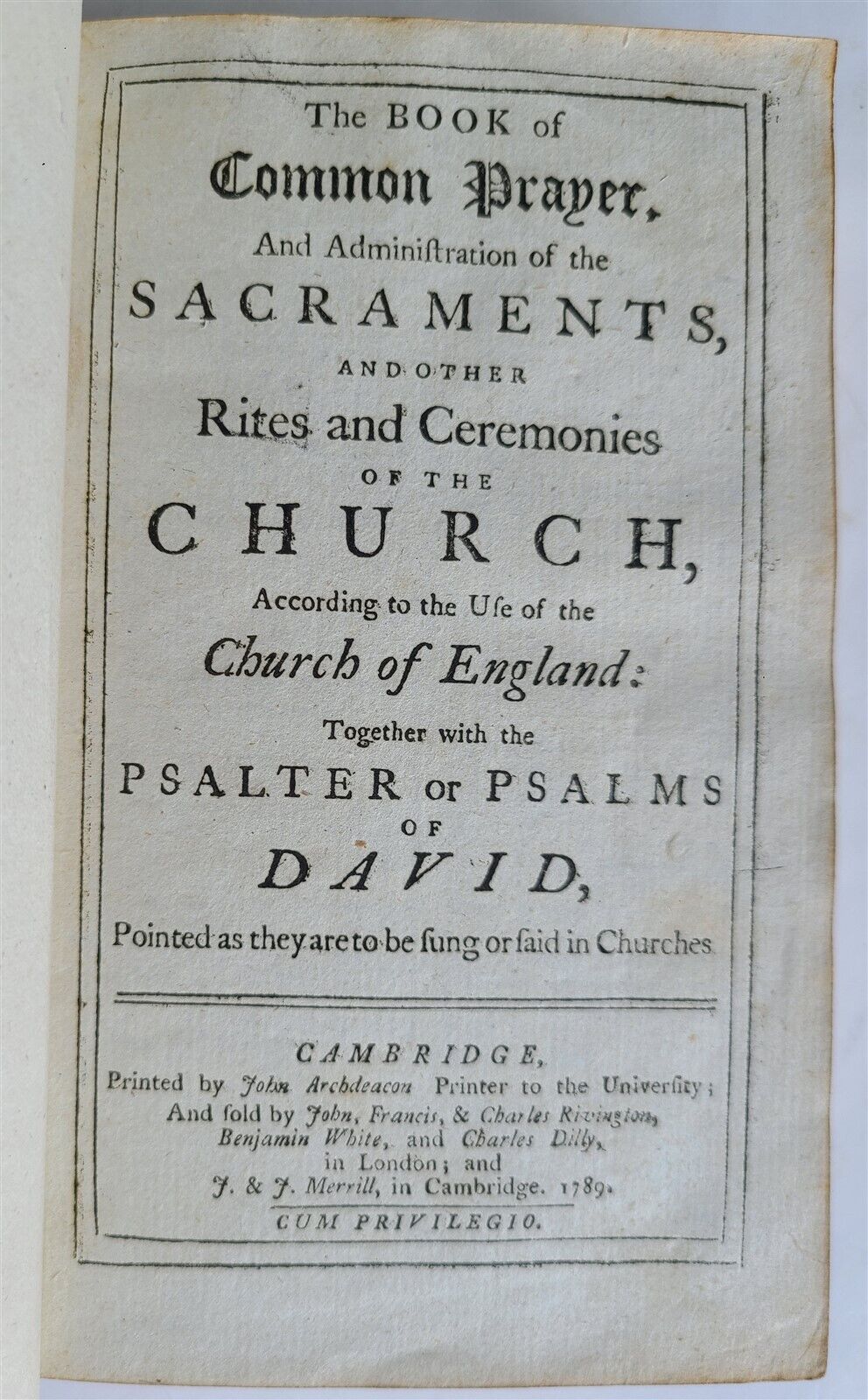 1789 BOOK OF COMMON PRAYER & PSALTER ENGLISH ANTIQUE Cambridge