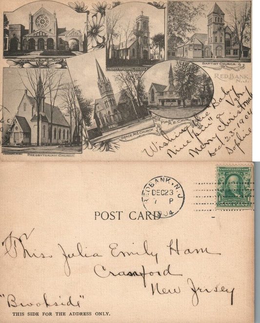 RED BANK N.J. VIEWS 1904 UNDIVIDED ANTIQUE POSTCARD