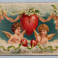 VALENTINE ANTIQUE EMBOSSED POSTCARD on SILK CUPIDS COUPLE