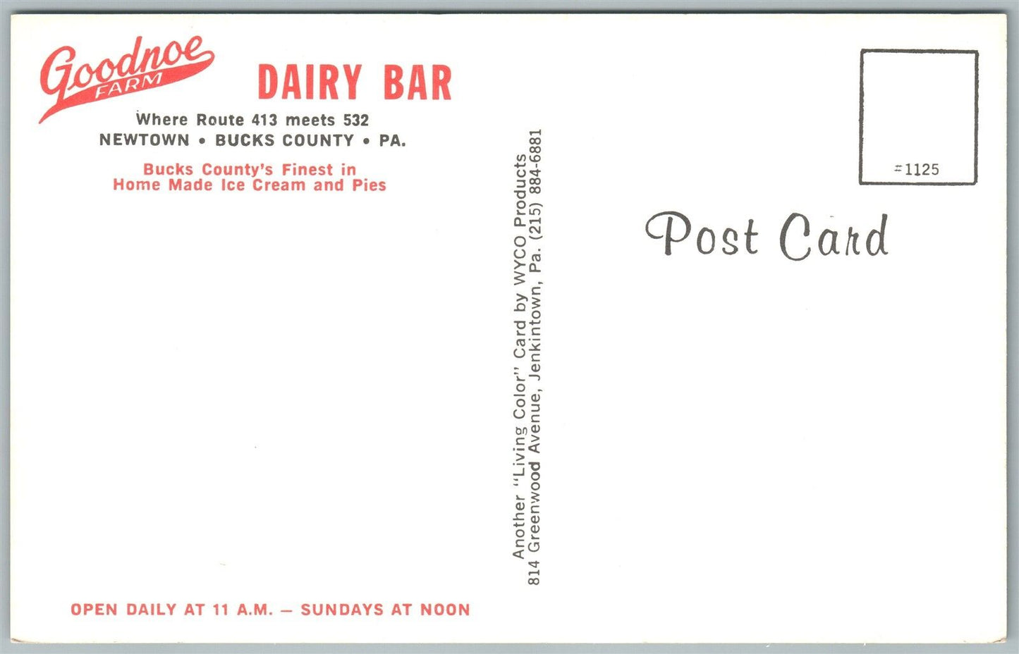 NEWTOWN BUCKS COUNTY PA GOODNOE FARM DAIRY BAR VINTAGE POSTCARD