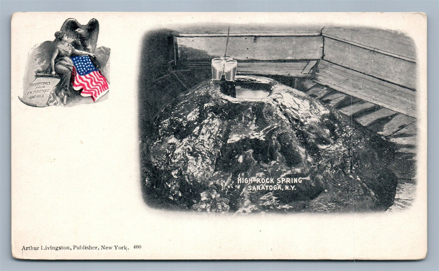 SARATOGA NY HIGH ROCK SPRING ANTIQUE POSTCARD by ARTHUR LIVINGSTON