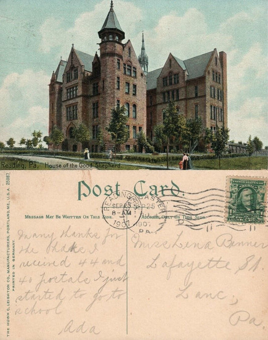 READING PA HOUSE OF THE GOD SHEPHERD CHURCH 1907 ANTIQUE POSTCARD