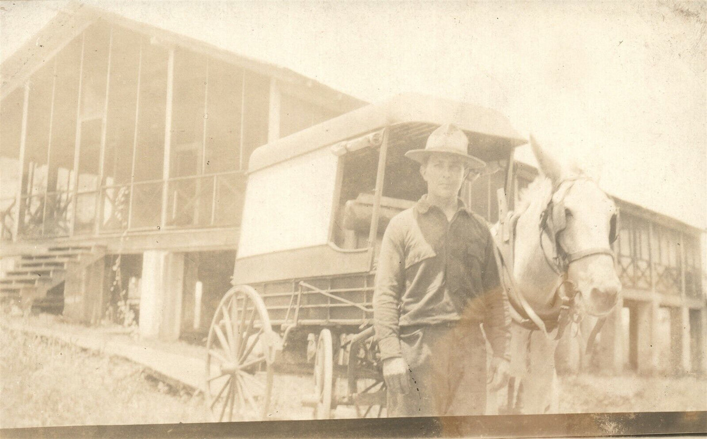 HORSE DRAWN WAGON ANTIQUE REAL PHOTO POSTCARD RPPC