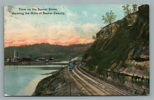 BEAVER RIVER PA RAILROAD TRACKS ANTIQUE POSTCARD