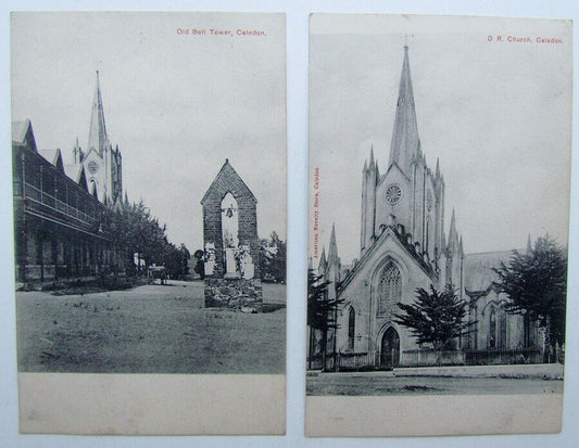 2 VINTAGE POSTCARDS OLD BELL HOUSE & D.R. CHURCH CALEDON SOUTH AFRICA