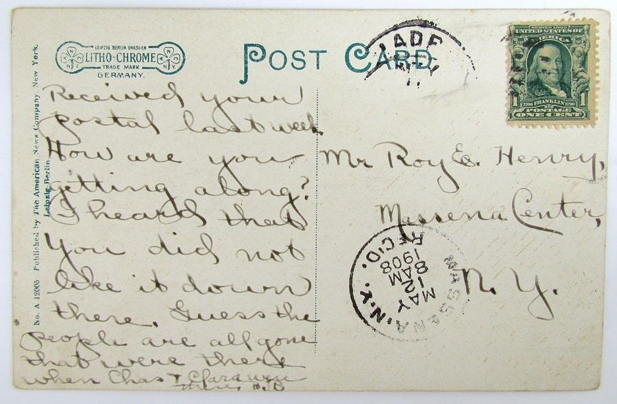 ANTIQUE 1908 POSTCARD HIGH SCHOOL CANTON N.Y.