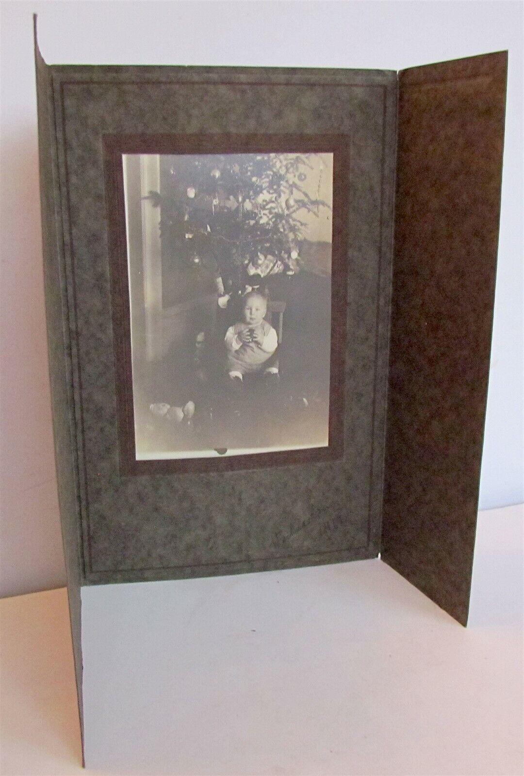 GIRL at CHRISTMAS TREE ANTIQUE PHOTO