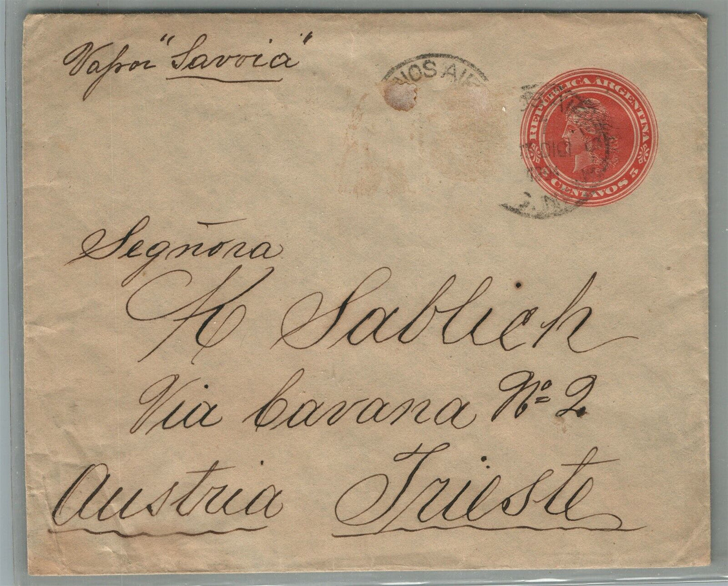 ARGENTINA BUENOS AIRES to TRIESTE AUSTRIA late 1800s ANTIQUE COVER