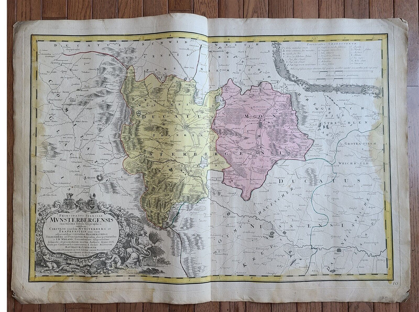 1736 LARGE MAP OF SILESIA POLAND MUNSTERBERGENSIS antique 25 x 4 3/4"