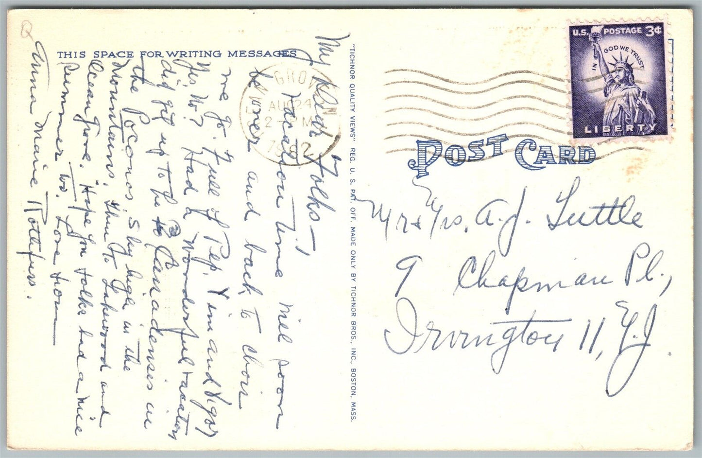 OCEAN GROVE N.J. with MY PALS ON THE BEACH 1942 VINTAGE POSTCARD