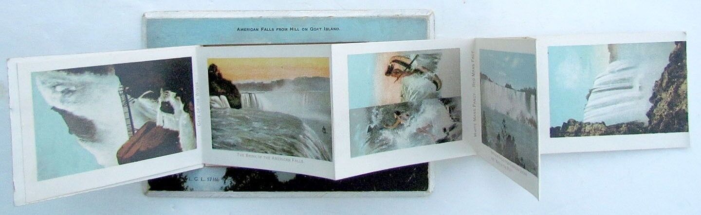 RARE VINTAGE FOLDING POSTCARD AMERICAN FALLS FROM HILL ON GOAT ISLAND NY