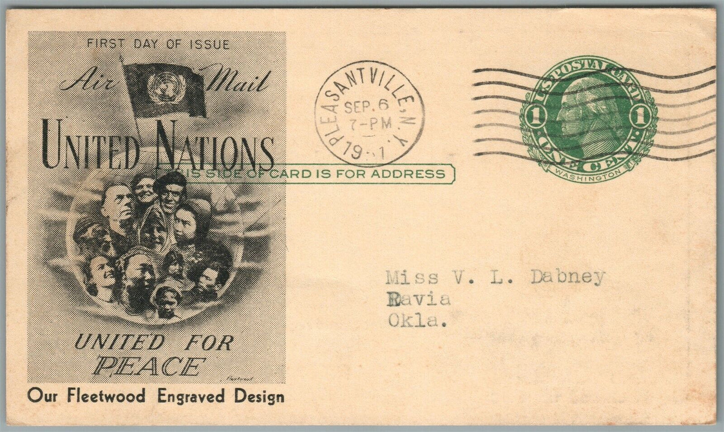 PLEASANTVILLE NY FLEETWOOD UNITED NATIONS COVERS & STAMPS ANTIQUE POSTCARD