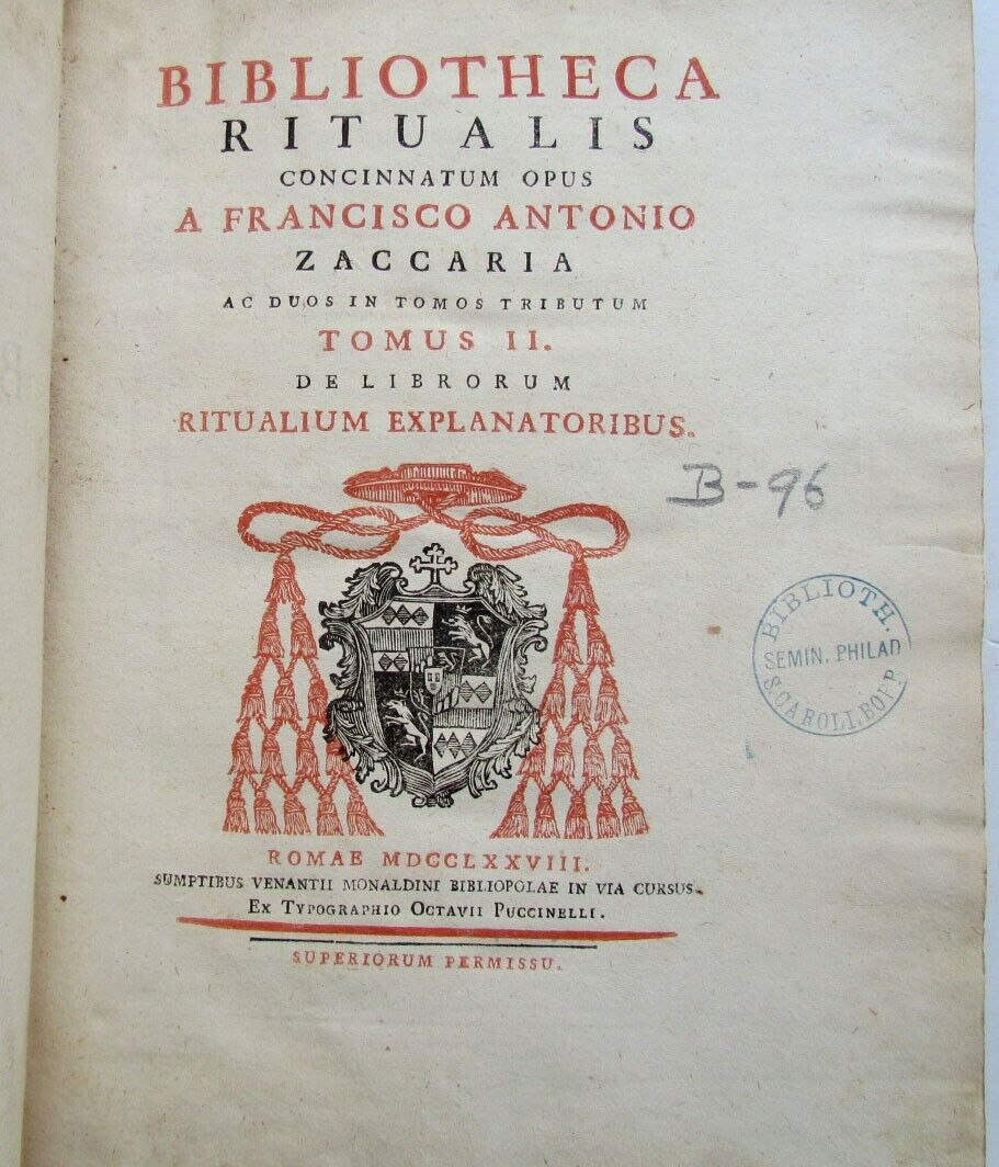 1776 BIBLIOTEKA RITUALIS by A. Zaccaria 3 BOOKS LOT VELLUM RELIGIOUS CEREMONIES