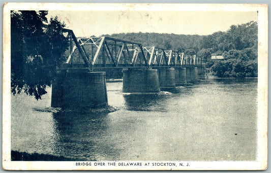 STOCKTON NJ BRIDGE OVER DELAWARE 1954 VINTAGE POSTCARD