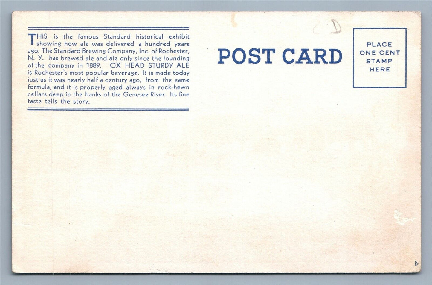 ROCHESTER NY OX HEAD STURDY ALE ADVERTISING VINTAGE POSTCARD