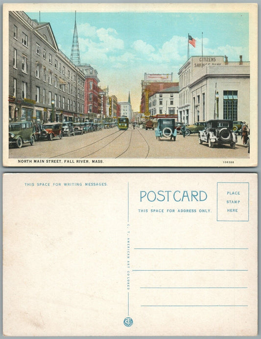 FALL RIVER MA NORTH MAIN STREET ANTIQUE POSTCARD