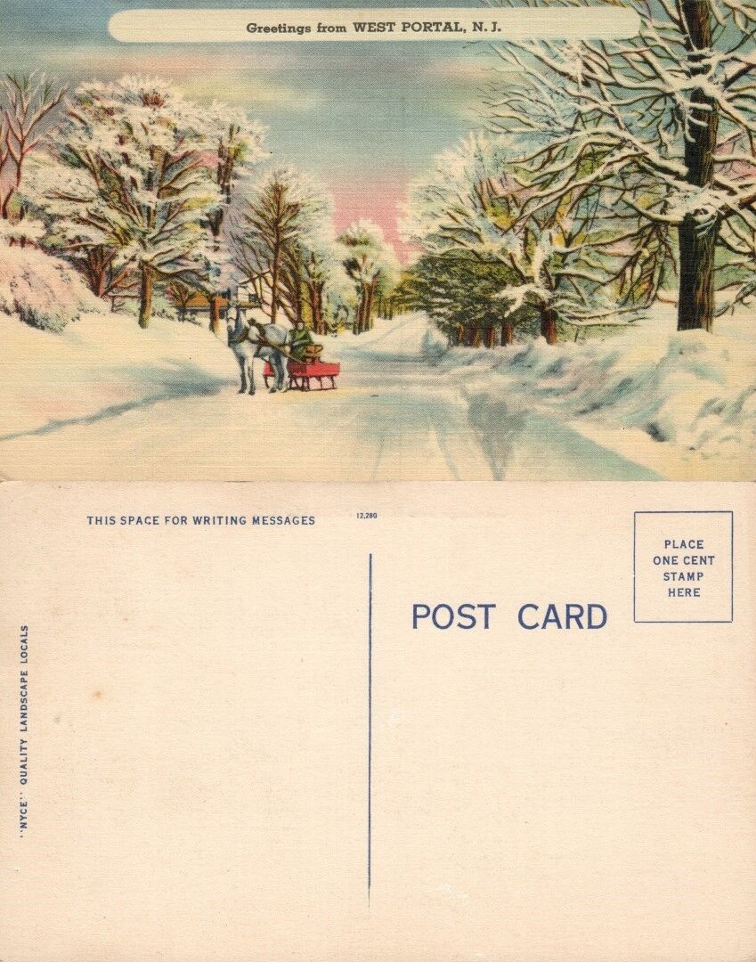 WEST PORTAL N.J. WINTER SCENE VINTAGE POSTCARD