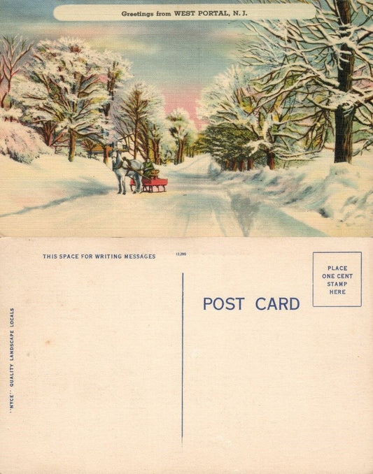 WEST PORTAL N.J. WINTER SCENE VINTAGE POSTCARD