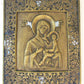 RUSSIAN ICON of TIKHVIN VIRGIN ANTIQUE ORTHODOX BRONZE ENAMEL 19th century