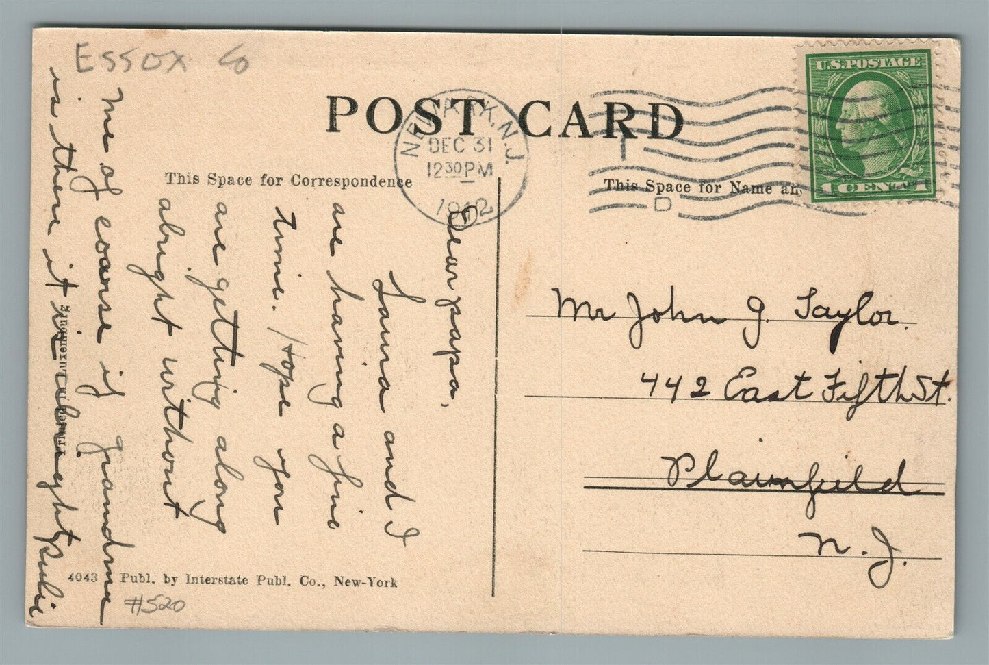 EAST ORANGE NJ HYDE PARK REFORMED CHURCH ANTIQUE POSTCARD