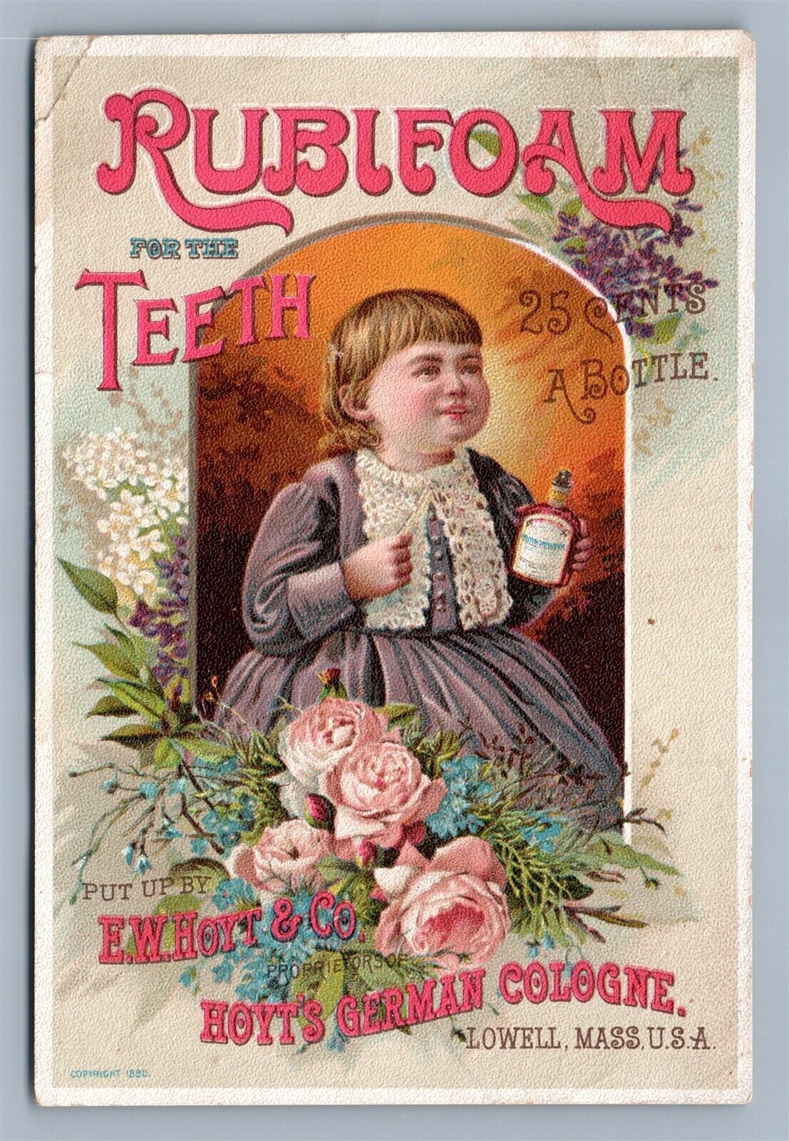 LOWELL MA E.W.HOYT & CO. VICTORIAN TRADE CARD RUBIFOAM