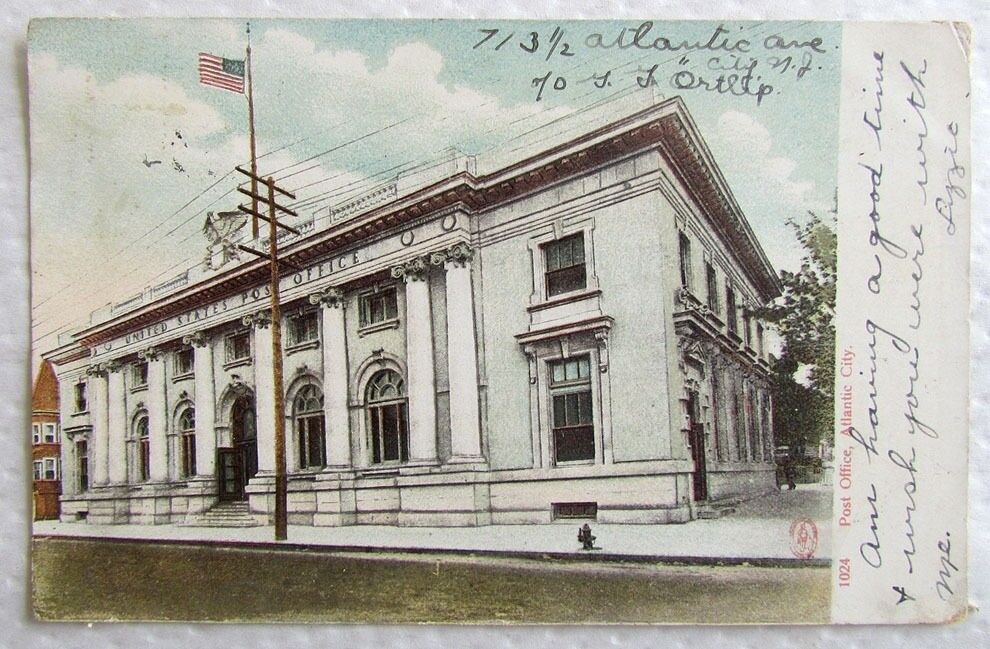 ATLANTIC CITY N.J. POST OFFICE 1906 ANTIQUE UNDIVIDED POSTCARD