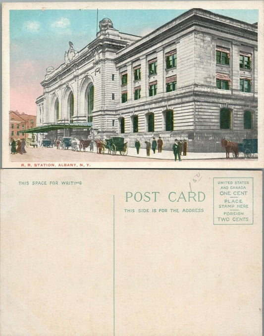 ANTIQUE POSTCARD - R.R. STATION ALBANY N.Y. railroad railway train depot