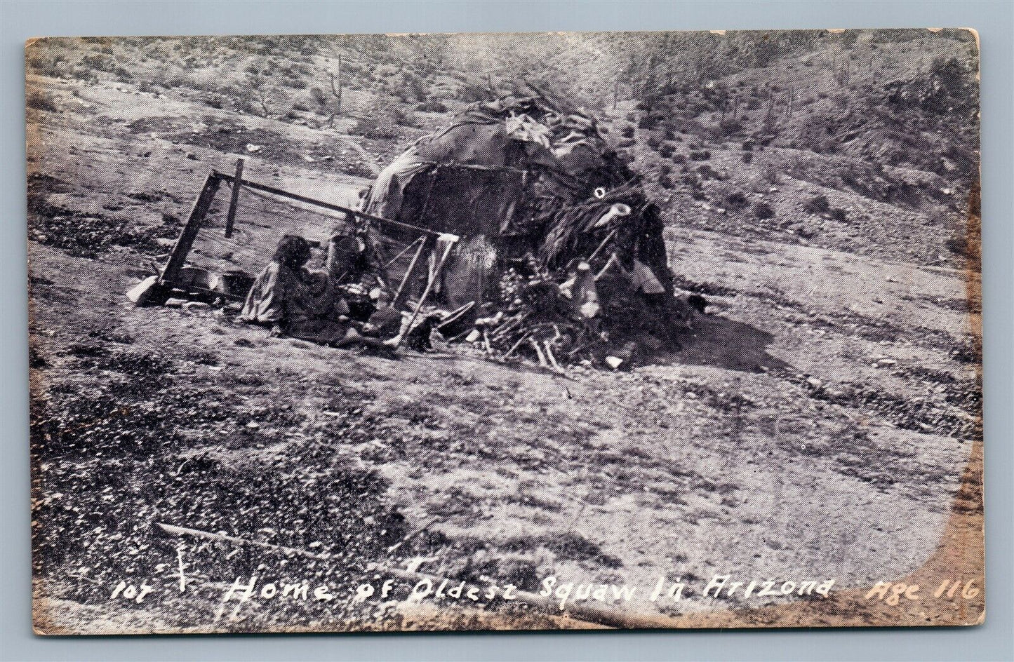 AMERICAN INDIAN OLDEST SQUAW in ARIZONA HOME ANTIQUE POSTCARD