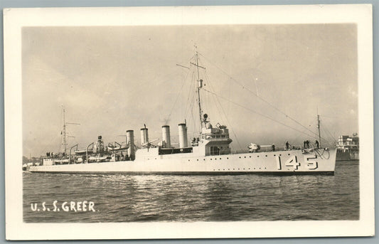 MILITARY SHIP U.S.S. GREER ANTIQUE REAL PHOTO POSTCARD RPPC