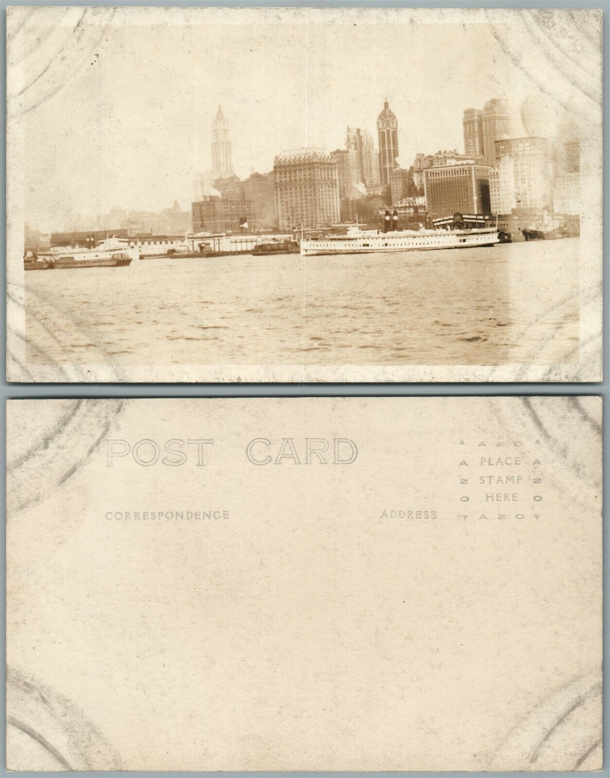 CITY SKYSCAPE ANTIQUE REAL PHOTO POSTCARD RPPC