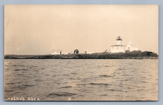 MACHIASPORT ME AVERY'S ROCK LIGHT HOUSE ANTIQUE REAL PHOTO POSTCARD RPPC