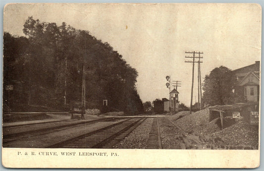 WEST LEESPORT PA P & R RAILROAD CURVE ANTIQUE POSTCARD railway