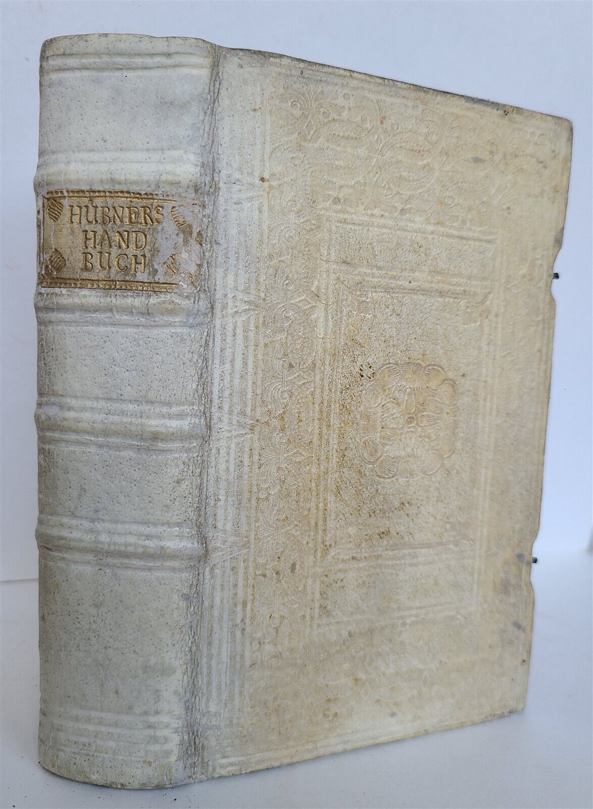 1743 JOHANN HUBNERS GERMAN POETRY antique HANDTOOLED PIGSKIN Poetisches Handbuch