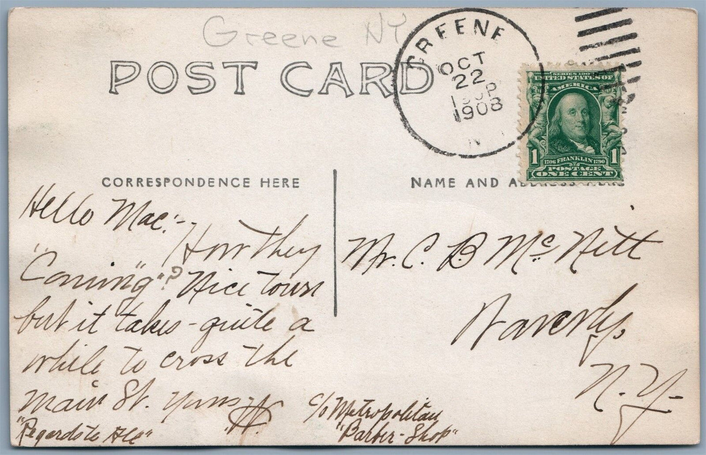 GREENE NY MOORE LIBRARY GENESEE Str. 1908 ANTIQUE REAL PHOTO POSTCARD RPPC