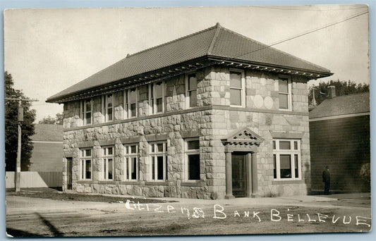 BELLEVUE MI CITIZENS BANK ANTIQUE REAL PHOTO POSTCARD RPPC