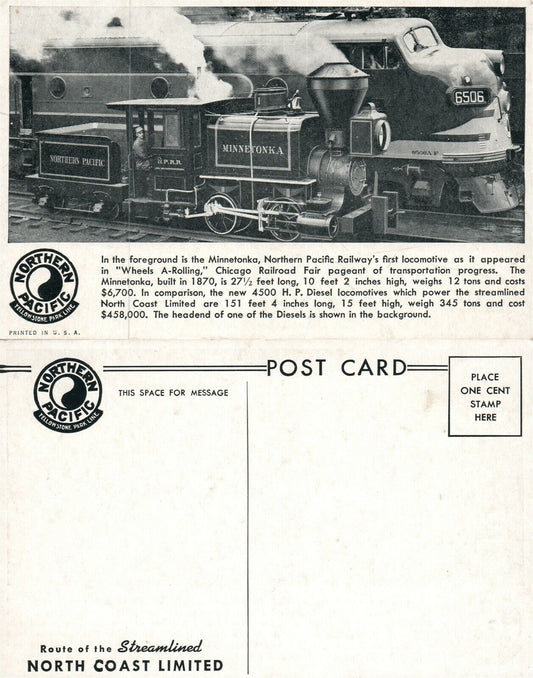 NORTHERN PACIFIC RAILROAD MINNETONKA LOCOMOTIVE ANTIQUE POSTCARD train railway