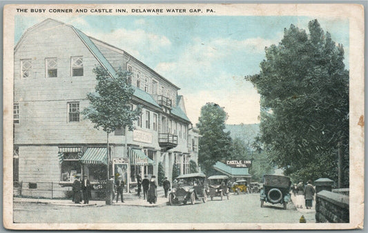 DELAWARE WATER GAP PA THE BUSY CORNER & CASTLE INN ANTIQUE POSTCARD