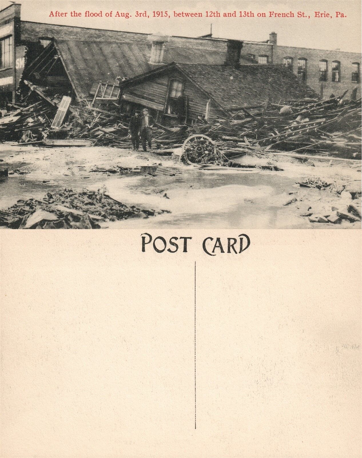 ERIE PA AFTER THE 1915 FLOOD BETWEEN 12 & 13th on FRENCH STREET ANTIQUE POSTCARD