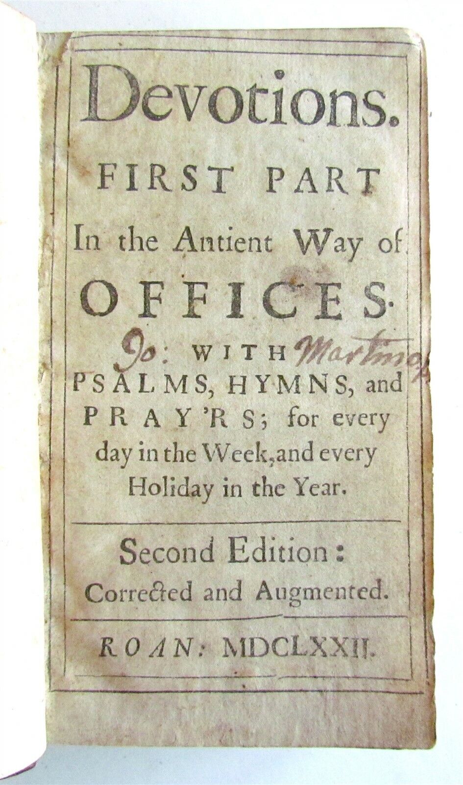 1672 Devotions First Part in Ancient Way of Offices John Austin antique ENGLISH