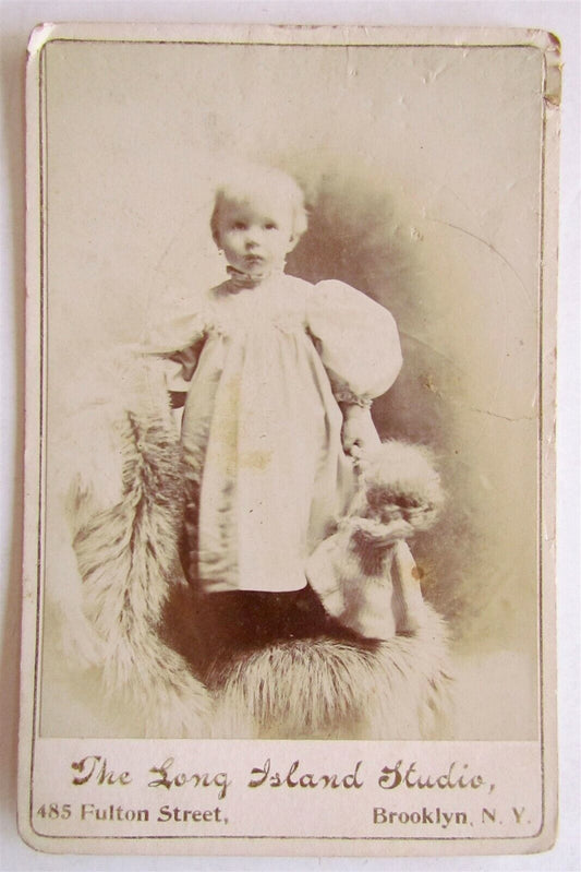 BABY GIRL w/ LARGE DOLL ANTIQUE CABINET PHOTO Brooklyn NY