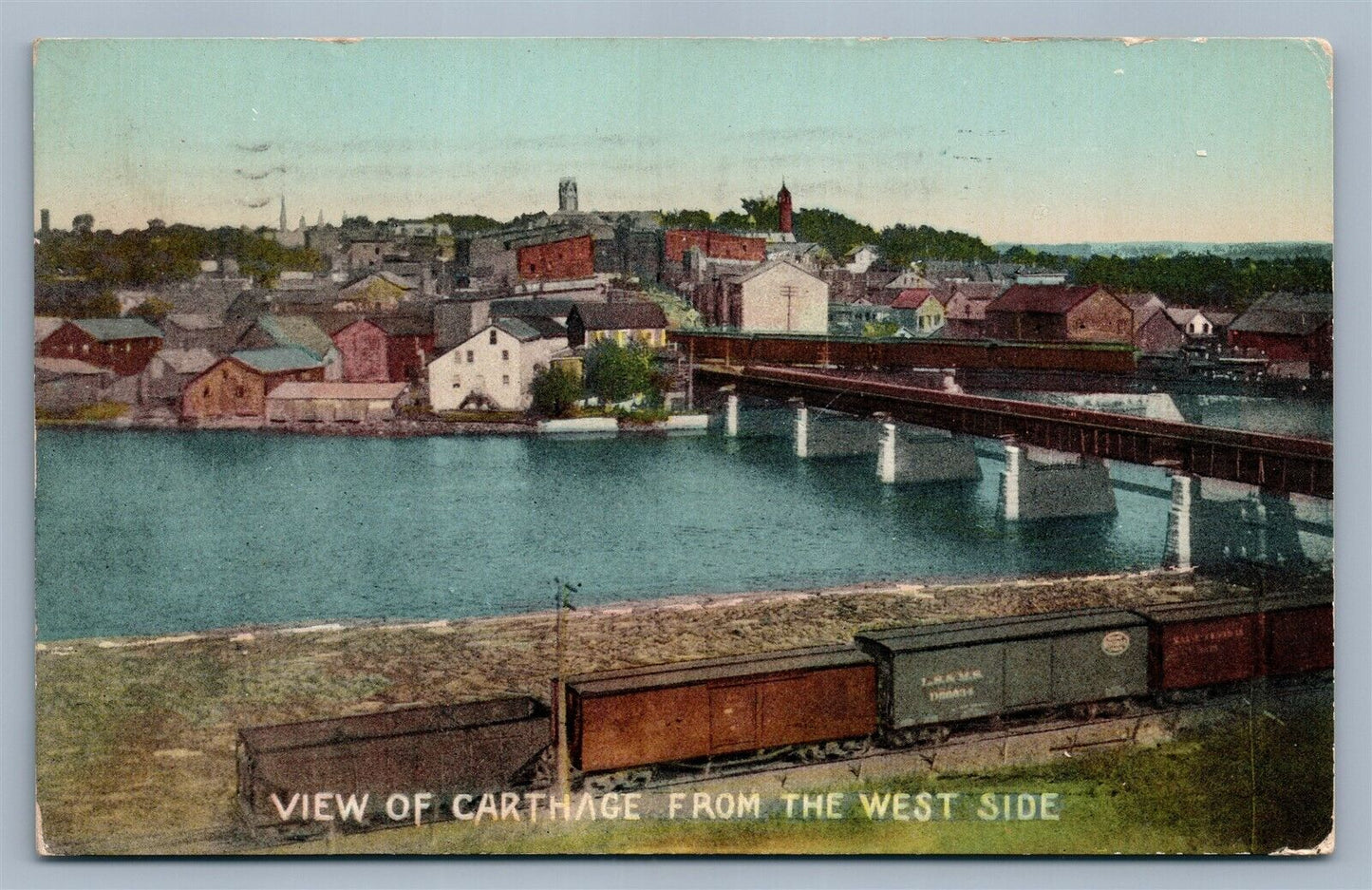 CARTHAGE NY FROM WEST SIDE 1911 ANTIQUE POSTCARD