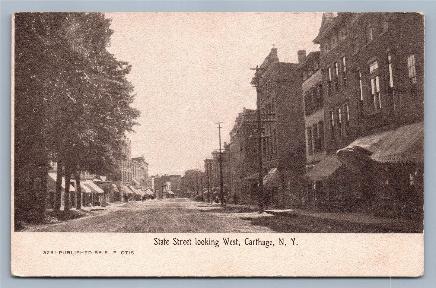 CARTHAGE NY STATE STREET LOOKING WEST ANTIQUE POSTCARD
