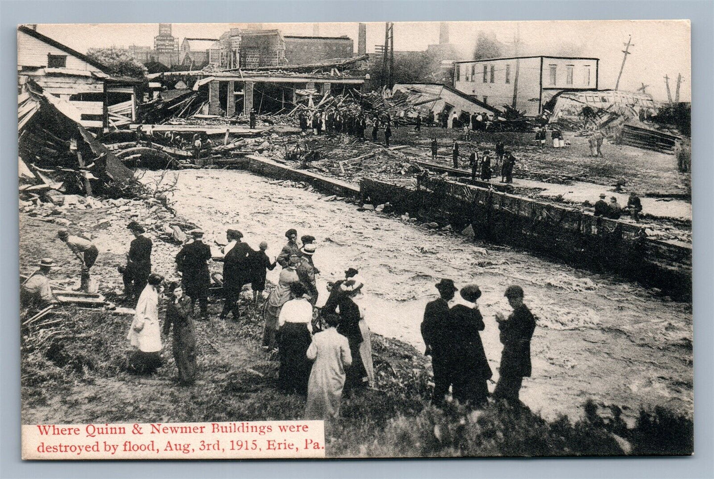 ERIE PA FLOOD SCENE QUINN & NEWMER BUILDINGS ANTIQUE POSTCARD