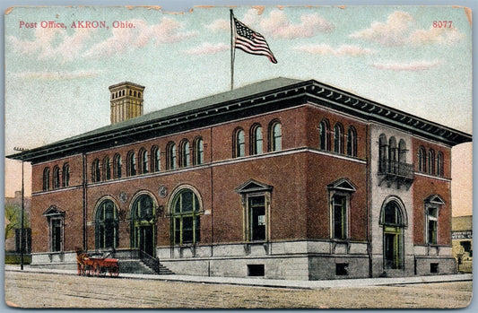 AKRON OH POST OFFICE ANTIQUE 1909 POSTCARD w/ CORK CANCEL