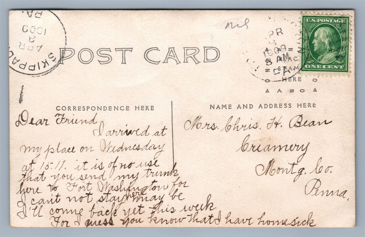 FORT WASHINGTON PA CHURCH 1909 ANTIQUE REAL PHOTO POSTCARD RPPC