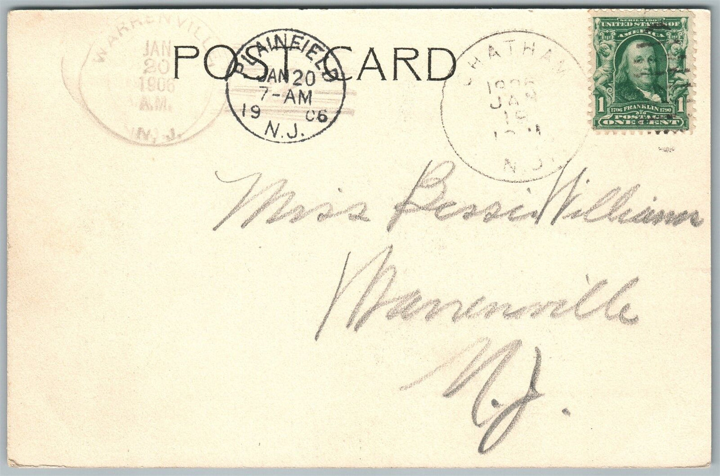MORRISTOWN NJ WASHINGTON'S HEADQUARTERS 1906 UNDIVIDED ANTIQUE POSTCARD
